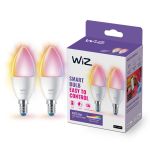 Paquete dúo 2x WiZ Smart LED E14 Vela Mate 5W 470lm | Mejor Reproducción De Color - Regulable - Reemplazo 40W